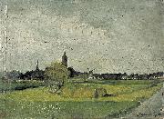 Theo van Doesburg Landschap met hooikar, kerktorens en molen. oil painting